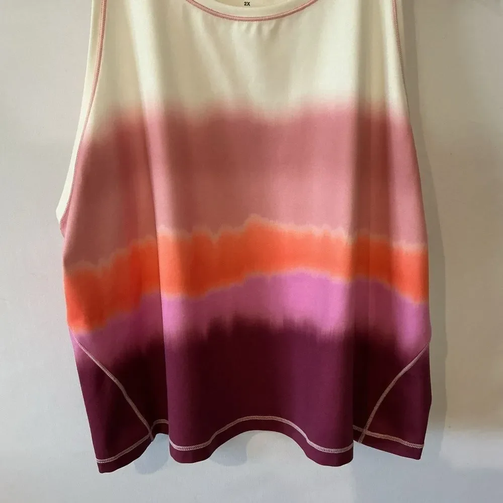 NWT Athleta Shanti Printed Crop Tank 2X White Orange Purple Ombre